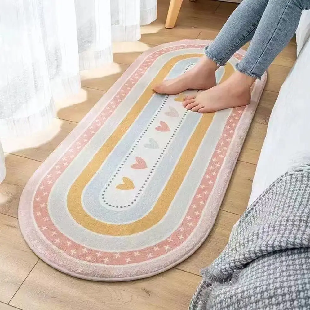 VIKAMA Oval-Shaped Living Room Carpet Soft And Cool Bedroom Bedside Rug Sofa Coffee Table Dressing Table Flannel Mat Home Decor
