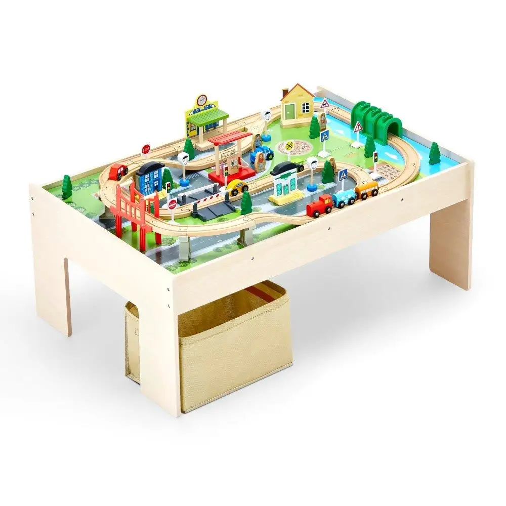 طاولة أنشطة خشبية للأطفال مع صندوق تخزين قابل للطي لتصميم ممتع للأثاث التعليمي لتوفير المساحة