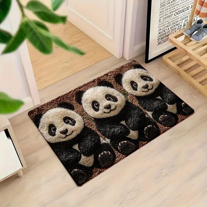 1pc Cute Panda Design Door Mat - Durable Polyester, Machine Washable, Rectangular Welcome Mat for Indoor/Outdoor Use, Perfect