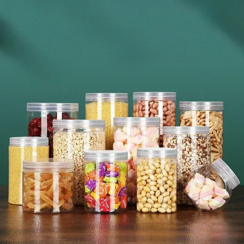 10pcs Transparent Lid PET Sealed Jars Food Grade Retain Freshness Packaging Bucket Grain Snack Honey Candy Biscuit Storage Box