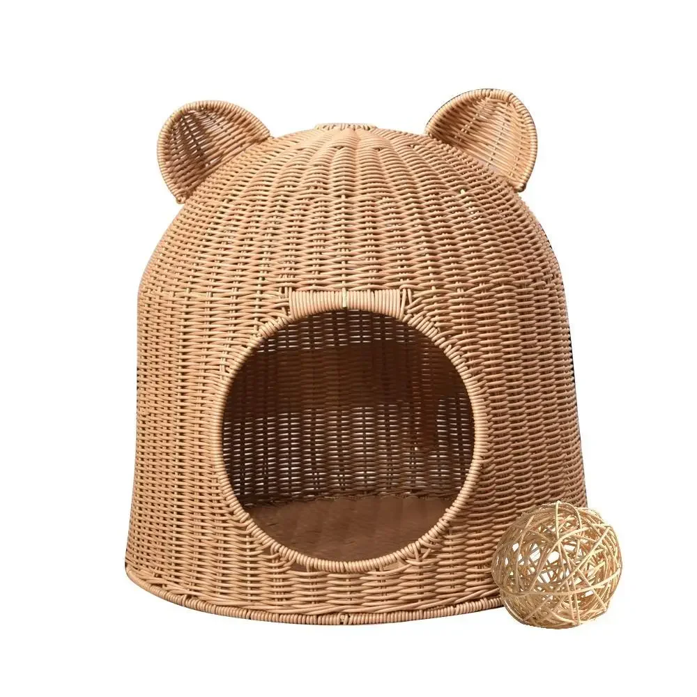 

Hand-woven imitation rattan cat nest semi-closed breathable warm washable pet nest