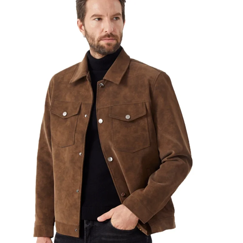 

Men's Jacket Suede Lapel Single Breasted Long Sleve Outerwear & Coats Spring Autumn Fashion Streetwear Menswear Cardigan SIZE