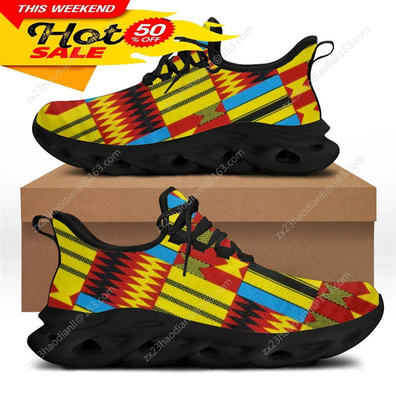 African Ethnic Tribal Pattern Sneaker for Male  New Men's Fashion Flex Control Running Shoes Lace-up Footwear