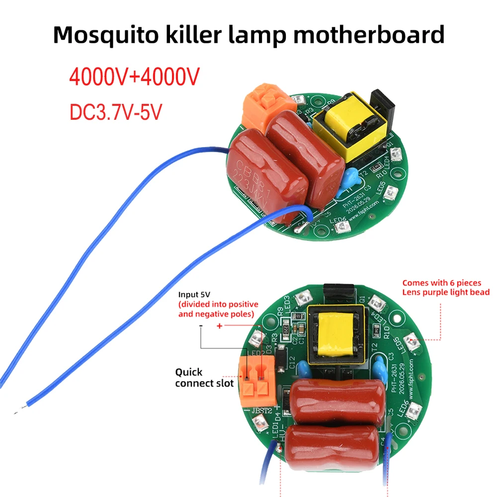 DC3.7‑5V Powered Module 4000V High Voltage Capacitor UV Light Bead Diode Reverse Connection Protection for Mosquito Killer