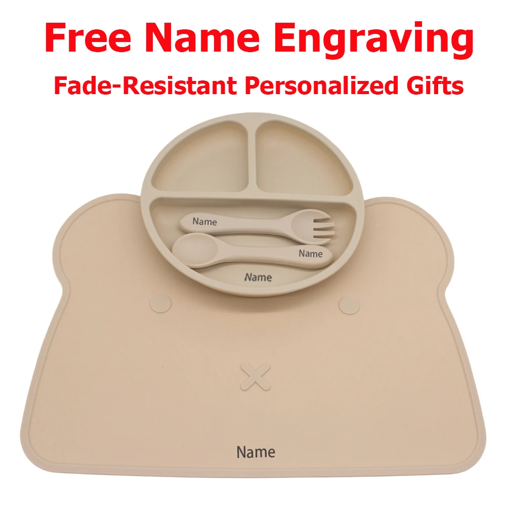 

Набор силиконовой посуды из 4 предметов с бесплатной гравировкой имени, креативные подарки по индивидуальному заказу для мальчиков и девочек