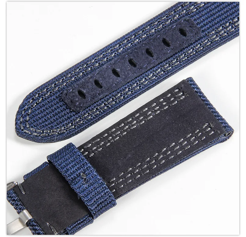 Nylon genuine leather strap with steel tube for PAM1122 753 1312 woven fabric 24mm 26mm