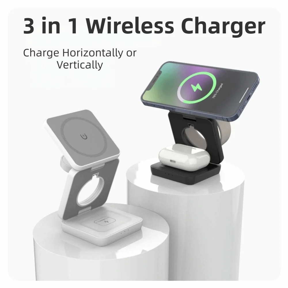 

Professional Foldable 3 in 1 Wireless Charger Magnetic Light Indicator Fast Charging Station Portable Charging Dock Desktop