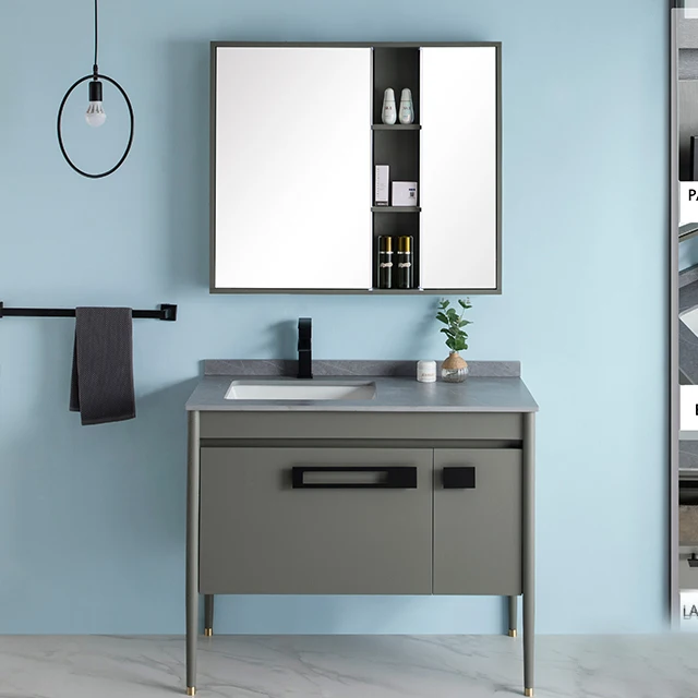 

2023 Modern design hanging waterproof mirror wash basin vanity wood bathroom cabinet