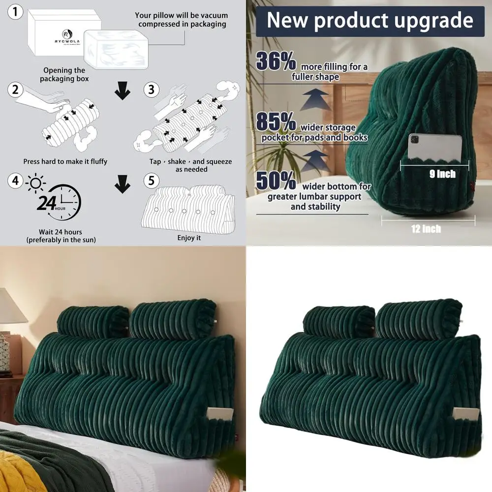 

Зеленая подушка из искусственного меха размера «queen-size» с двумя рулонами для шеи, мягкая и поддерживающая, съемный чехол