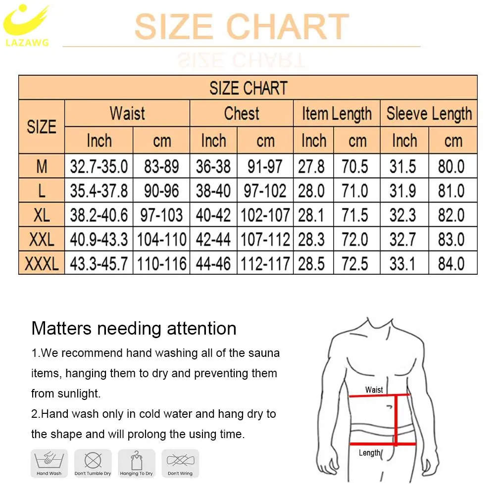 LAZAWG Men\'s Sauna Jacket for Weight Loss Zipper Thin Sweat Top Long Sleeve Slimming Fat Burner Body Shaper Exercise Sportwear