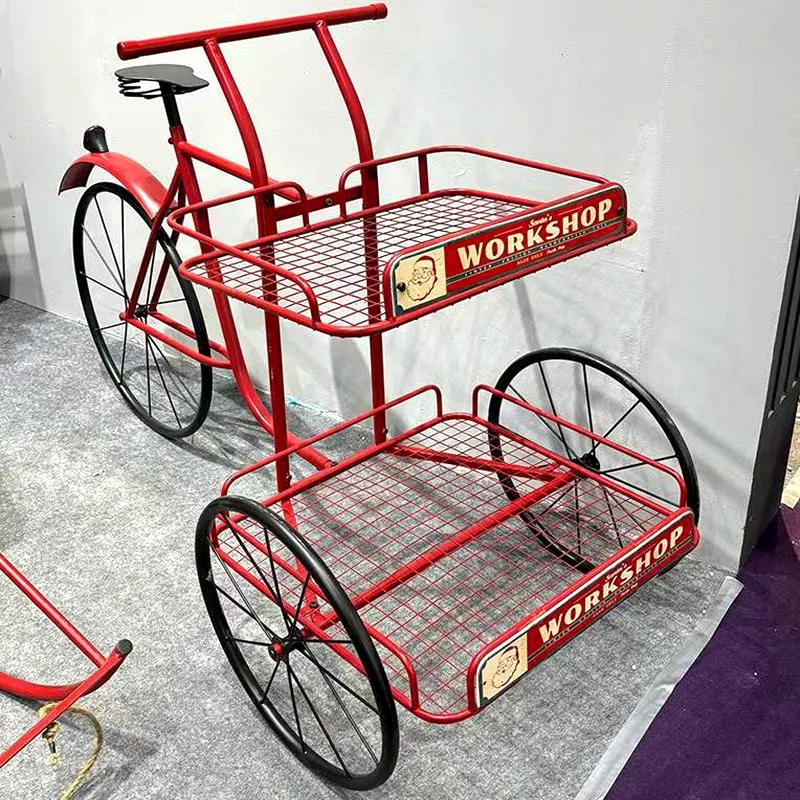 Flower Stand Cannot Be Ridden Red Wrought Iron Tricycle Float Two-layer