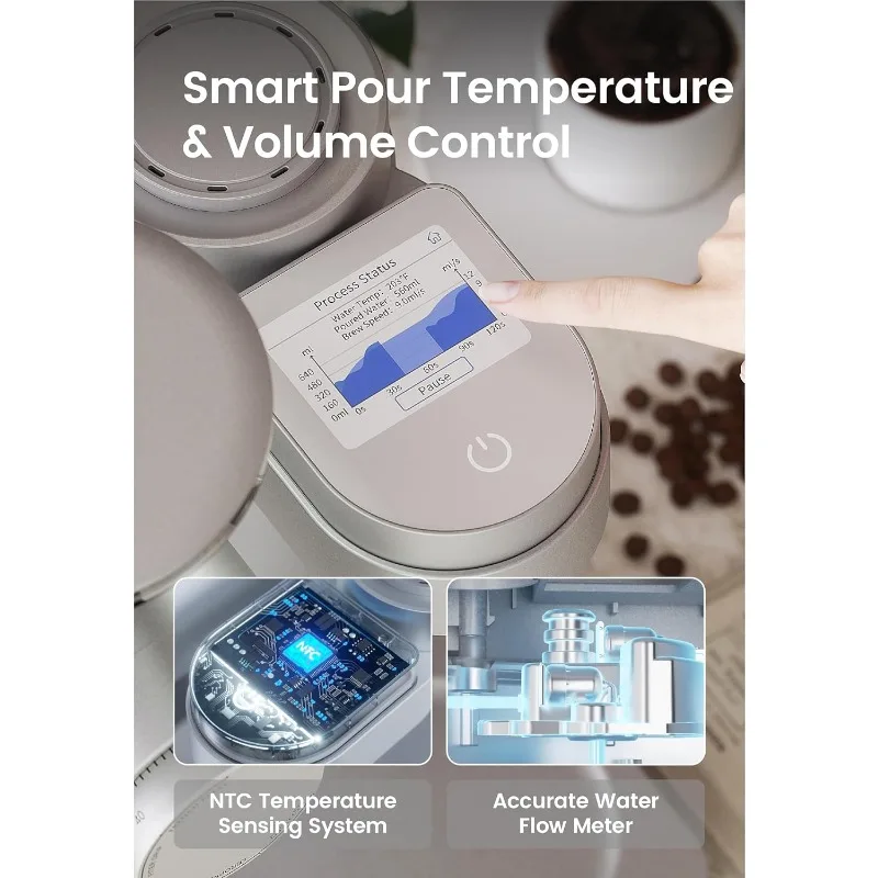 Machine à café intelligente, cafetière goutte à goutte, brassage programmable et vitesse de rotation, 51 réglages de broyage, brasseur à chauffage rapide
