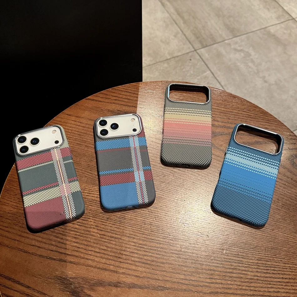 

Модные магнитные чехлы для телефонов с кевларовой текстурой для iPhone 17 Air 11 12 13 14+ 15 16 Pro max Plus с беспроводной зарядкой, задняя крышка Funda