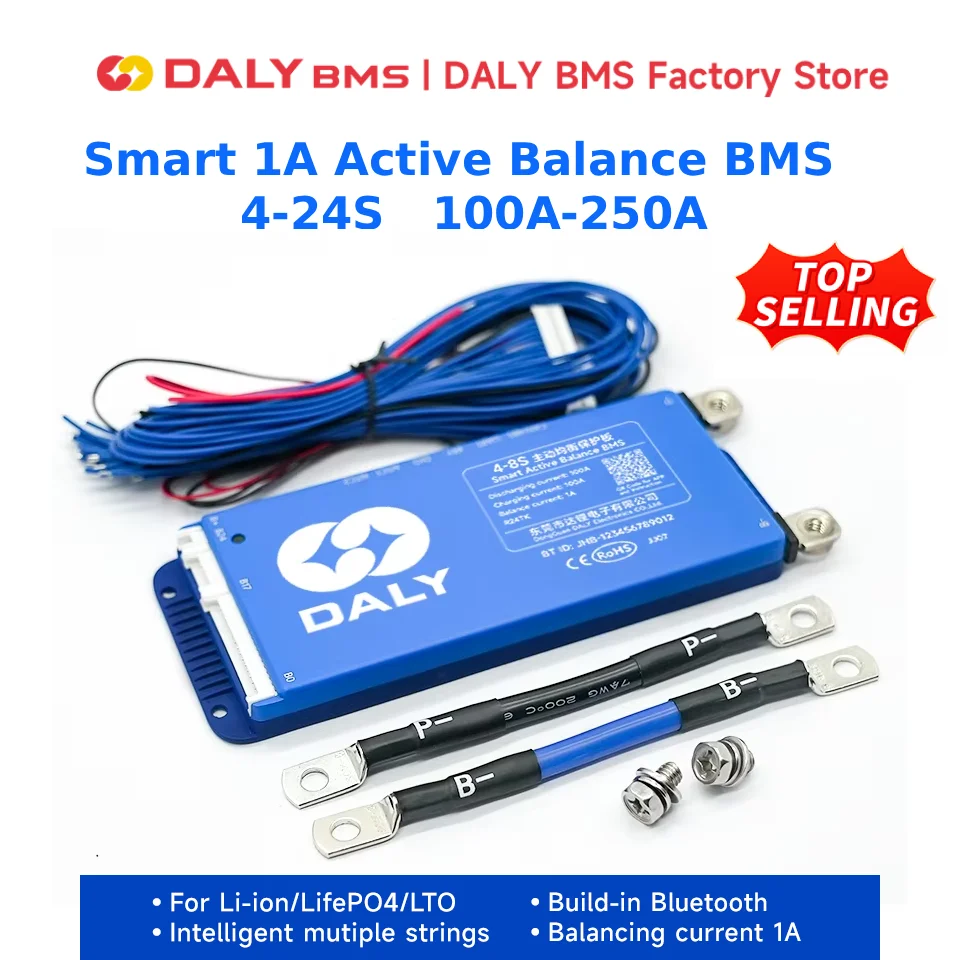 DALY BMS 4S Lifepo4 1A Keseimbangan Aktif BMS 16S 48V Lifepo4 8S 24V BMS 100A 150A 200A 250A untuk Lifepo4 Li-Ion Baterai CAN 18650