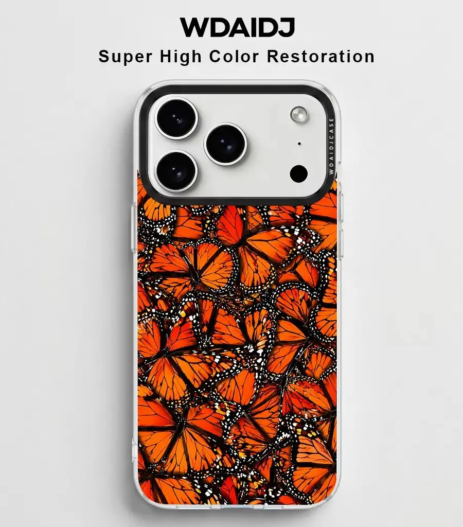 

Stylish Orange Butterfly Pattern Clear Phone Case for iPhone 13 14 15 16 17 Anti-Slip Durable Phone Cover