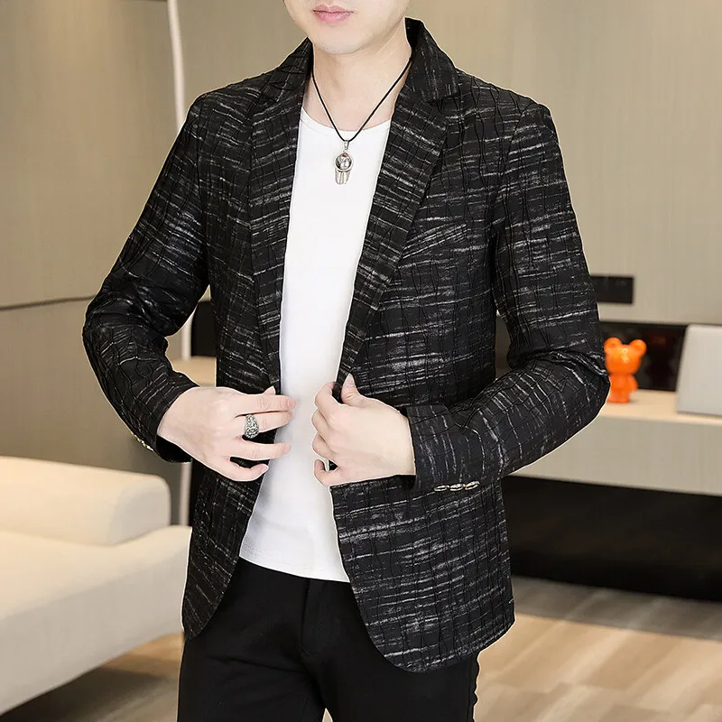 

Korean Style Suit Jacket Men Slim Fit Fashionable Pleated Casual Business Blazers 2025 Men Clothing