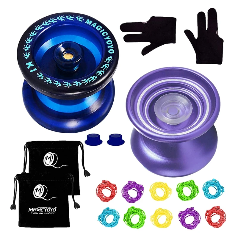 MAGICYOYO K1 azul + K7 púrpura Responsive niños principiante Yoyo duradero ABS Yoyo y aleación Responsive aleación Yoyo con bolsas guantes cuerdas