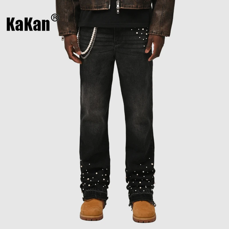 Kakan Man Pants New Men's Elastic Stacked Jeans, Y2k Black European and American Trend Long Jeans