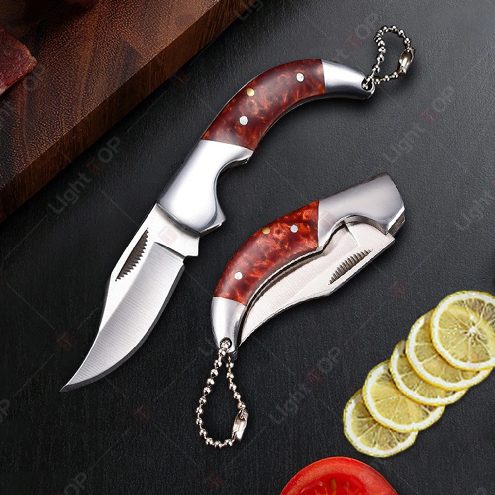 Mini Knife Keychain Stainless Steel Folding Fruit Knife Vegetable Slicing Utility Knives Portable Pocket Knives Kitchen Supplies