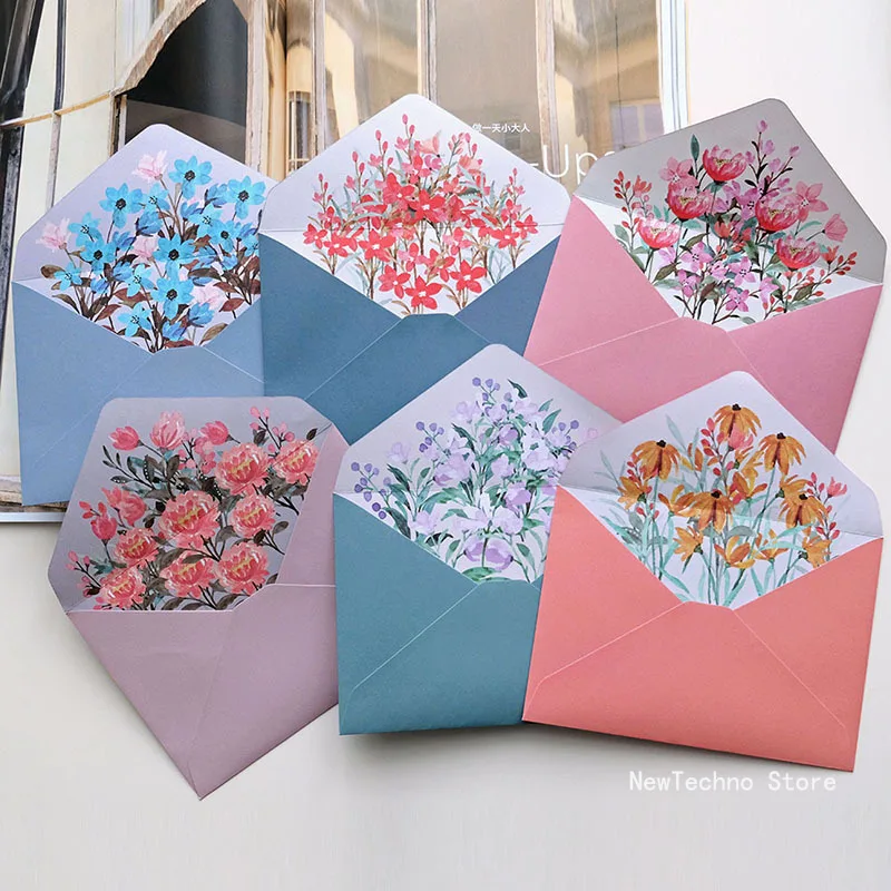 Juego de sobres de papel de carta Kawaii, sobre de flores, tarjeta de felicitación de boda, tarjetas de invitación, cubierta, papelería coreana,