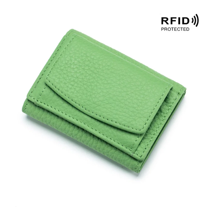 Small Coin Holder RFID Blocking Women Leather Purse Small Credit Card Wallet Purse Zipper Accordion Ladies Wallets Case