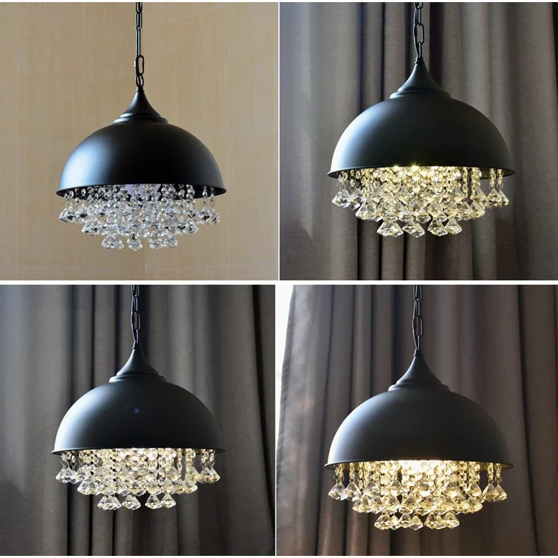 

Industrial Black Vintage Pendant Lamp Iron Crystal Chandelier Lighting Ceiling Fixture Restaurant Cafe Kitchen Lamp Design