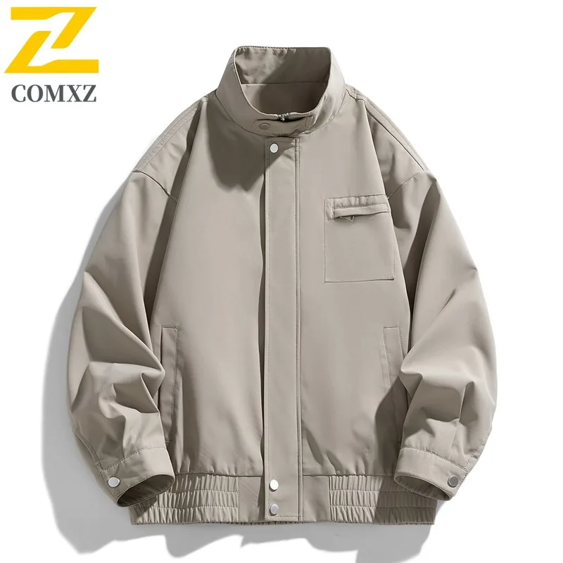 

COMXZ Autumn Men Jacket Classic Turndown Collar Outdoor Travel Wear Resistant Coat Lightweight Hiking Loose Durable Garment