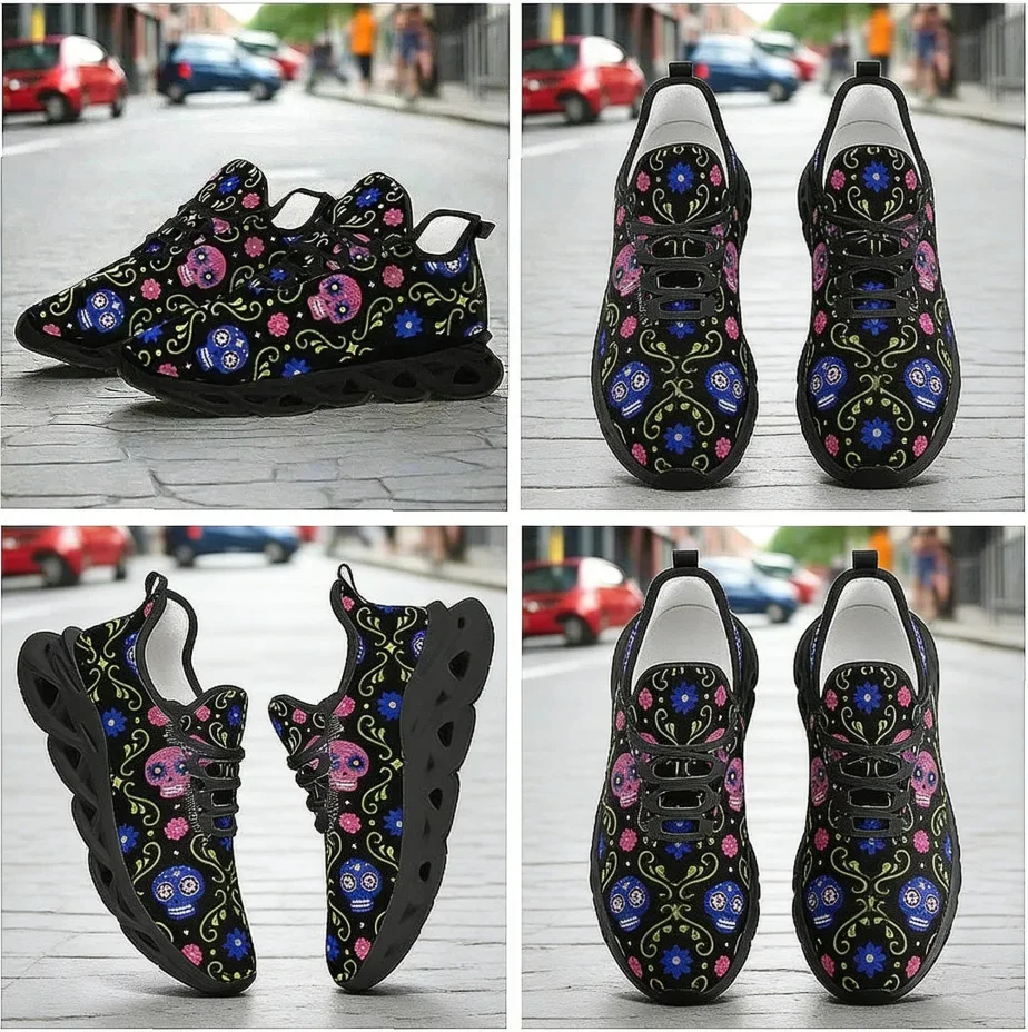 

Lace Up Mexico Skull Casual Shoes Custom Lightweight Flat Running Shoes for Men Women