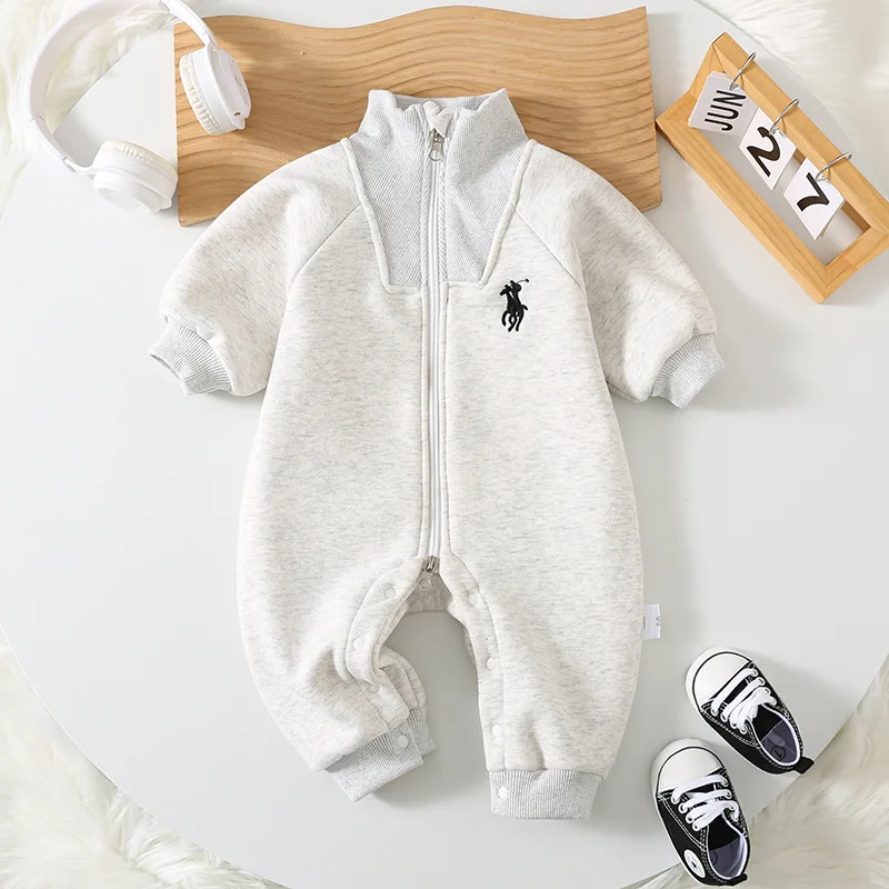 

Infant Baby Clothes Fleece-Lined Winter Romper with Zipper Thickened Warm Old Money Style Outfits for Newborn Girls Boys66-100