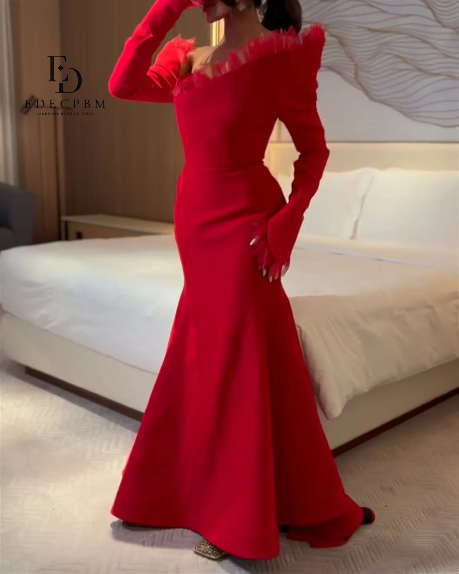 EDECPBM Bruiloft Jurken voor Speciale Gelegenheden Aangepaste Avondjurk Zeemeermin فسات Bravo Mohamed 1914 Rood Vestidos De Festa Prom 2025