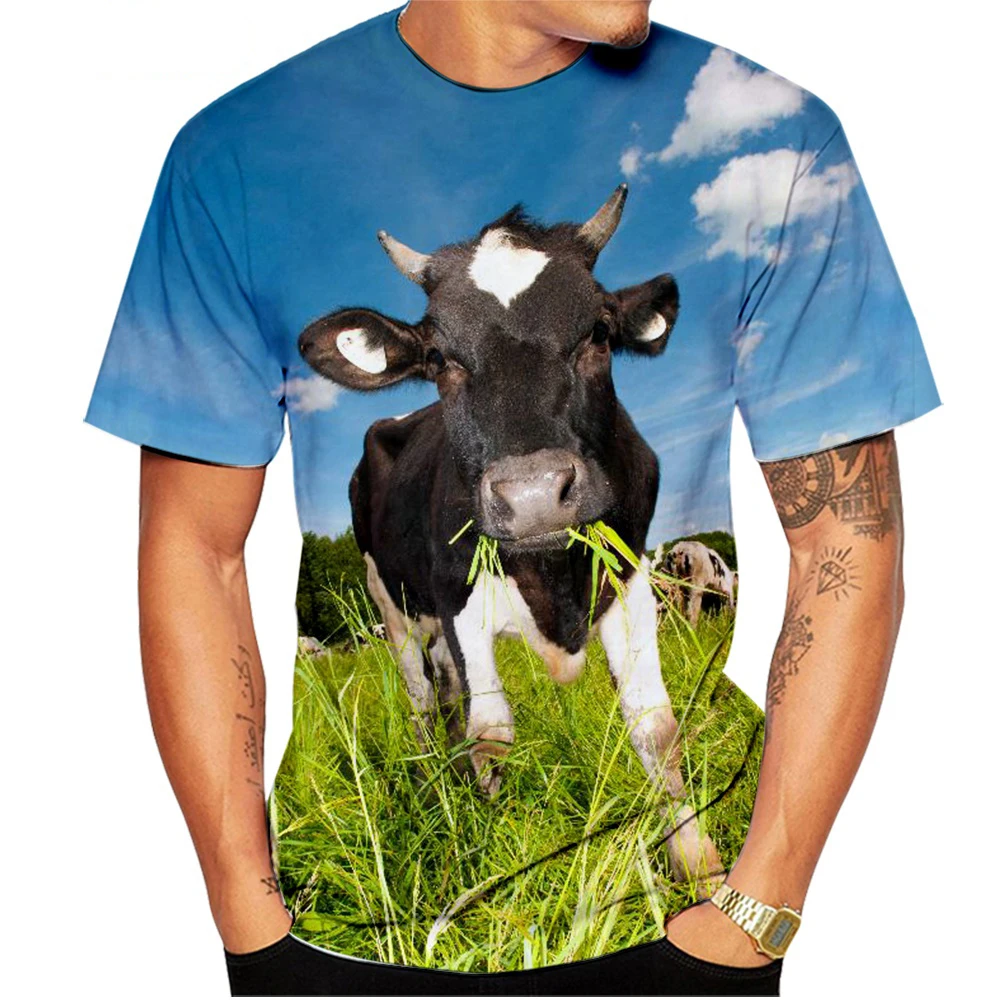 Animal Series Fun Cow 3d Print Summer Men's O-Neck T-shirts Casual Short Sleeve Oversized Pullover Fashion Tee Tops Men Clothing