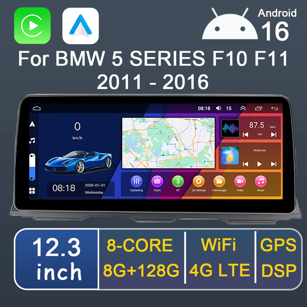 

Android 16 Wireless Carplay for BMW 5 Series F10 F11 2011 - 2017 CIC NBT System Car Radio Multimedia Player GPS WiFi DSP Stereo