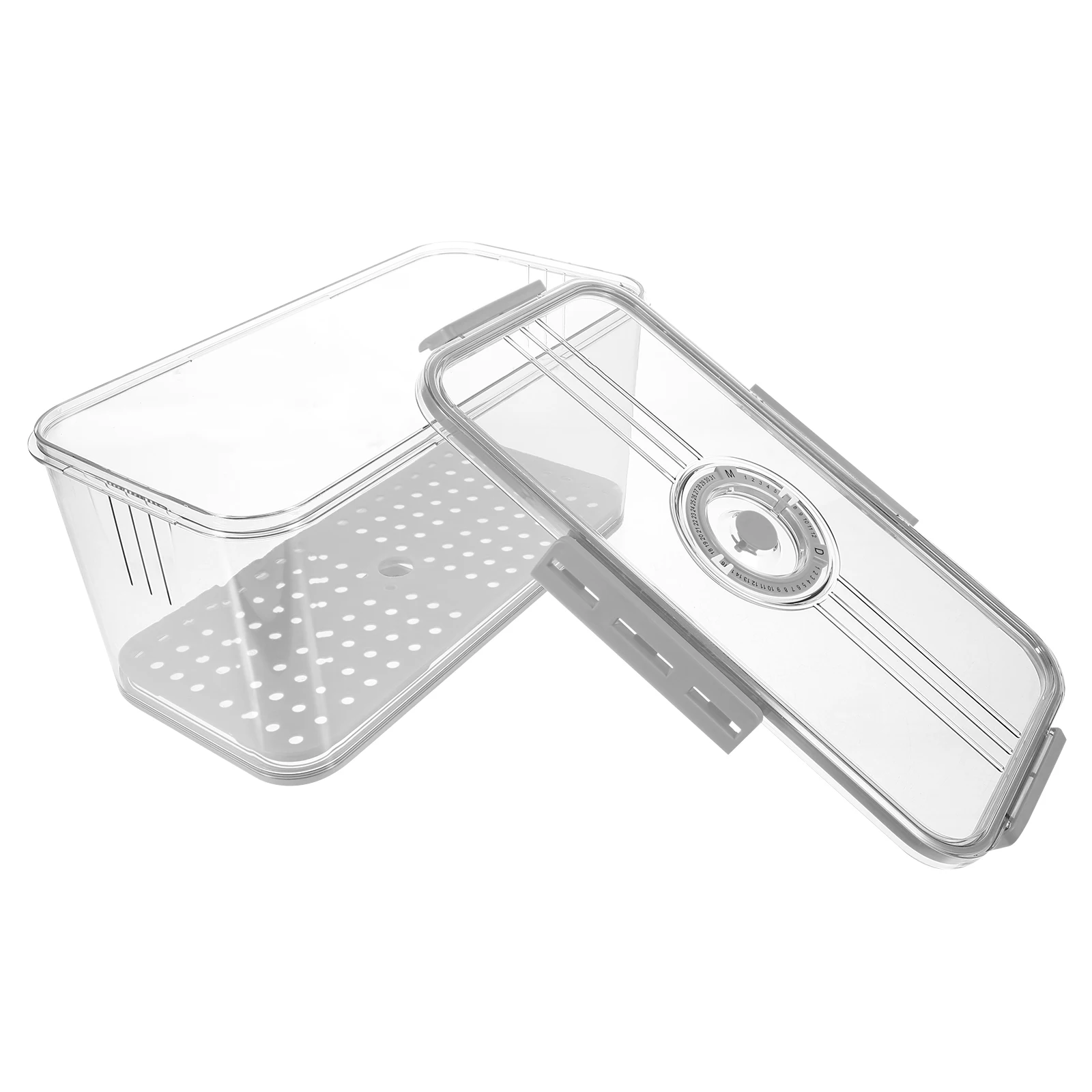 

Transparent Bread Box 7005 Large Grey Fridge Food Container Sealed Ring 4-sided Lock Timing Lid Storage Box Fruit Vegetable