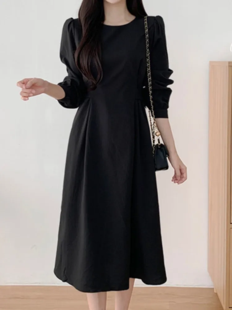 Printemps été col rond chemise robe femmes mode coréenne Chic taille mince dames robes robes