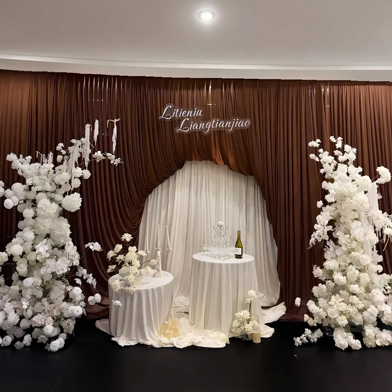 Engagement decoration, simple atmosphere, Korean niche high-end retro coffee-colored cloth mantle background wall table full set