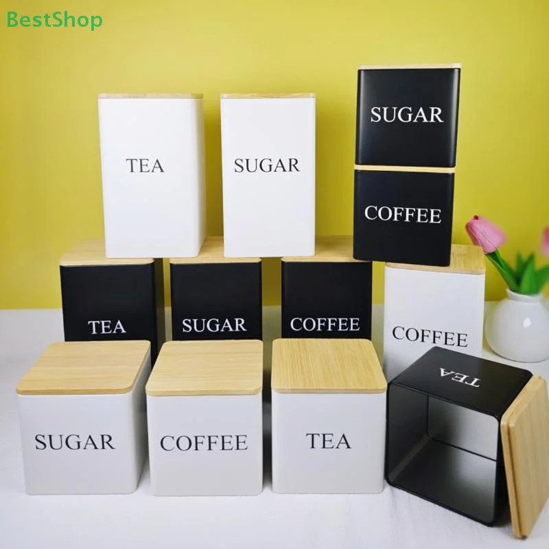 3Pcs 1L Coffee Bean Storage Canisters Tea Sugar Vacuum Sealed Jars Iron Canisters Heat Kitchen Cream Can Airtight Lid