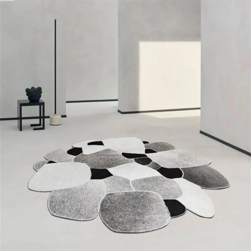 

Irregular Cobblestone Cowhide Round Carpet Livingroom Home Luxury Piano Floor Mat Handmade Rugs For Bedroom Minimalist Area Rug