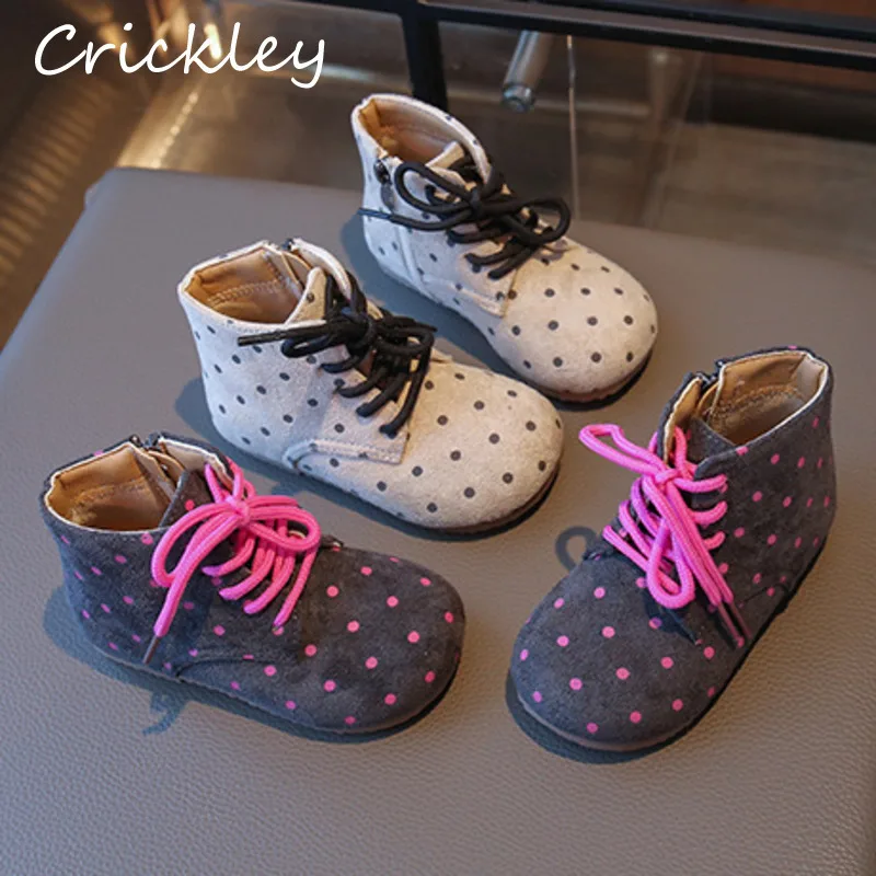 

New Dot Children Fashion Boots 2025 Autumn PU Leather Girls Princess Shoes Zip Soft Bottom Kids Short Boots