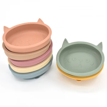 Plato de alimentación de silicona para bebé, cuenco con ventosa de silicona para niños, cuenco de succión impermeable, platos para niños sin BPA, utensilios de cocina