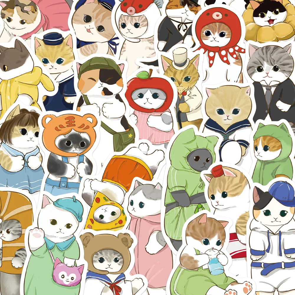 

50PCS Cute Kitty Fashion Show Stickers Cartoon Animals Decals For Scrapbooks Skateboards Phone Case Fridge DIY Toy Stickers