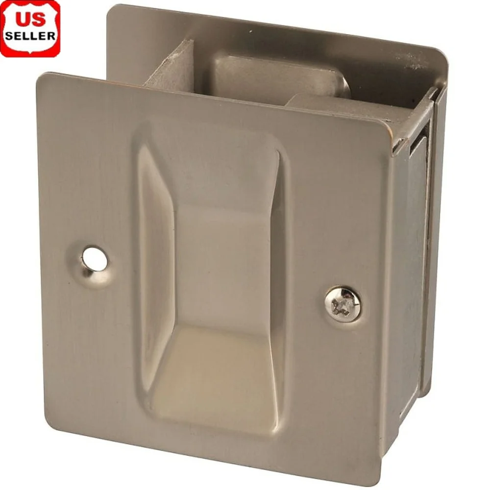 

V1950 Passage Pocket Door Lock Solid Brass Satin Nickel Corrosion Resistant Flush Pull Door Hardware Fits 1.25 to 1.62 Inch