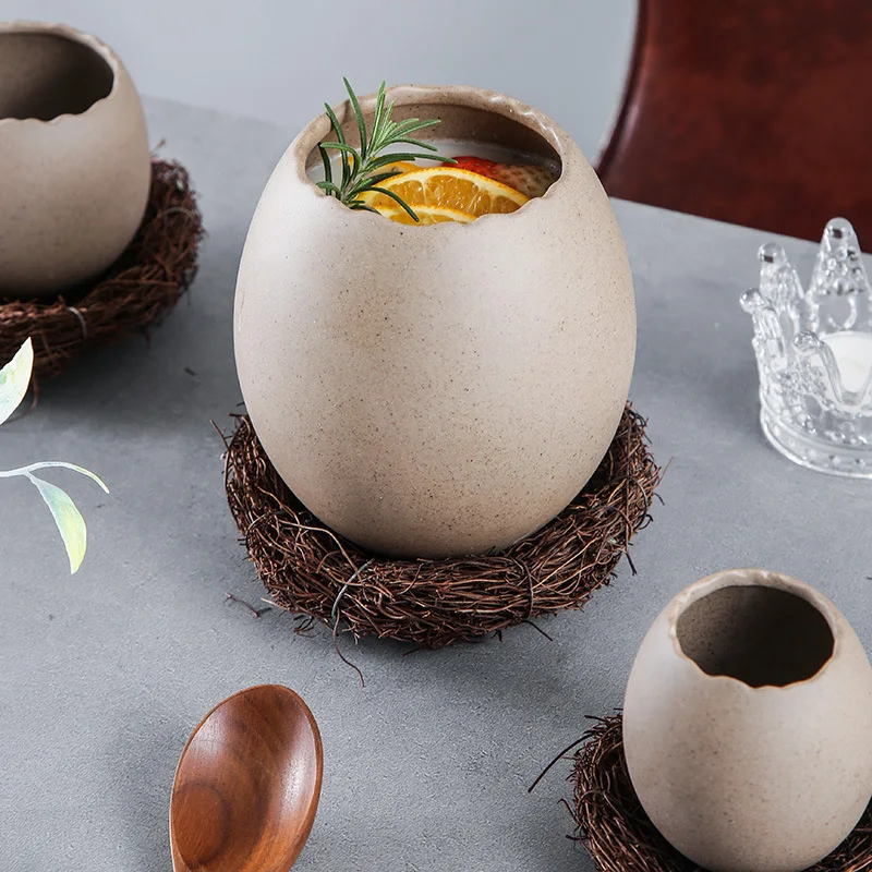 Ceramic Egg-shaped Dessert Bowl, Creative Ostrich Egg Style Serving Bowl Kitchen Steamed Egg Bowl for Desserts & Western