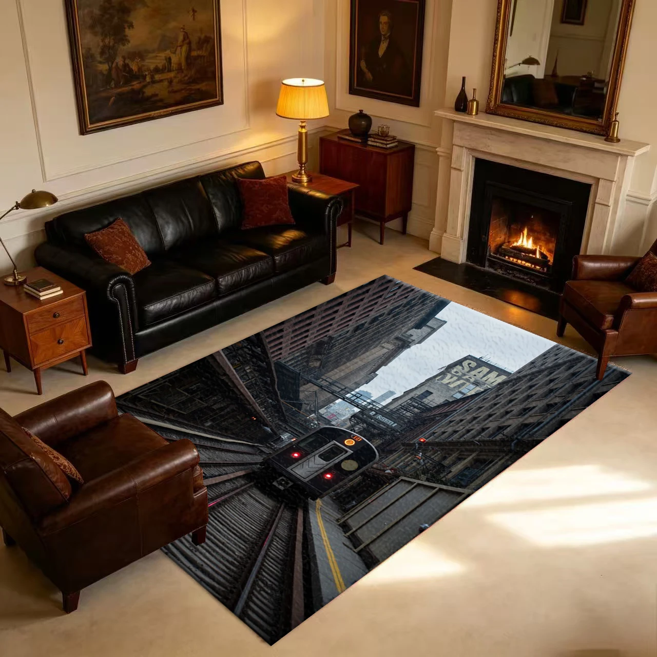 City Subway Scenery Carpet Industrial Style Art Floor Carpet Suitable for Home Interior Decoration