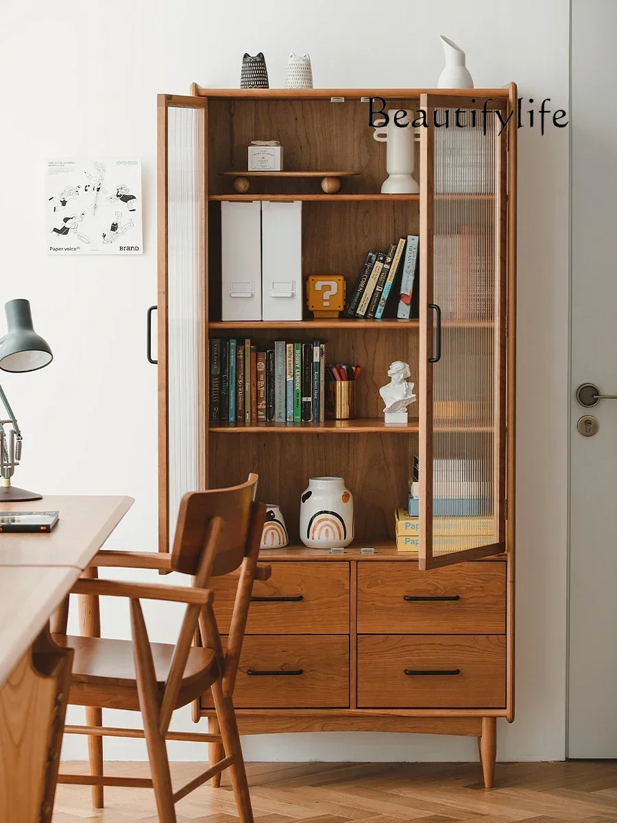 Nordic Antique Style Solid Wood Bookcase Household Minimalist Display Cabinet