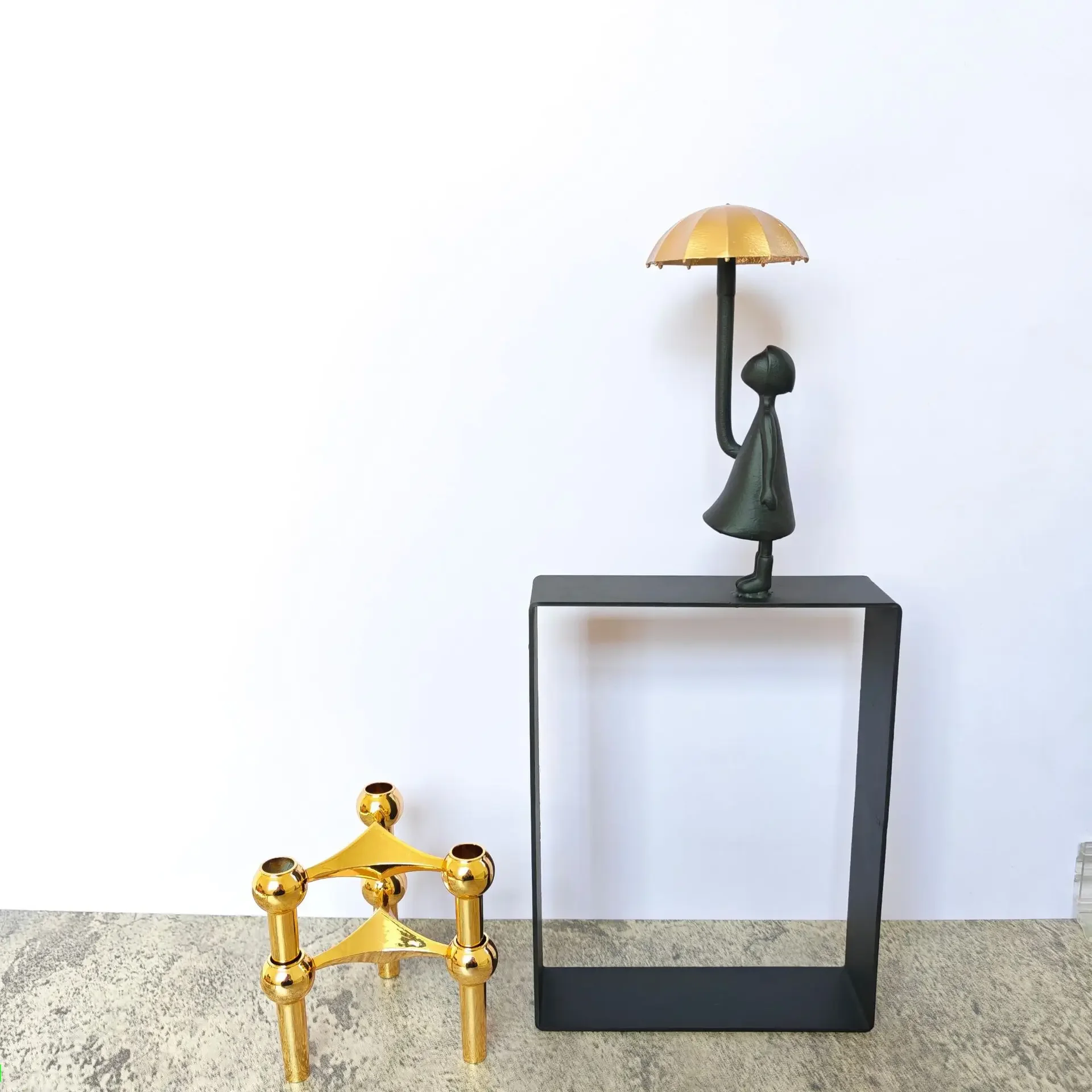 Vilead Nordic Iron Art Girl with Umbrella Statue Metal Sculpture Modern Minimalist Home Decor Table Desk Ornament Gift Figurine