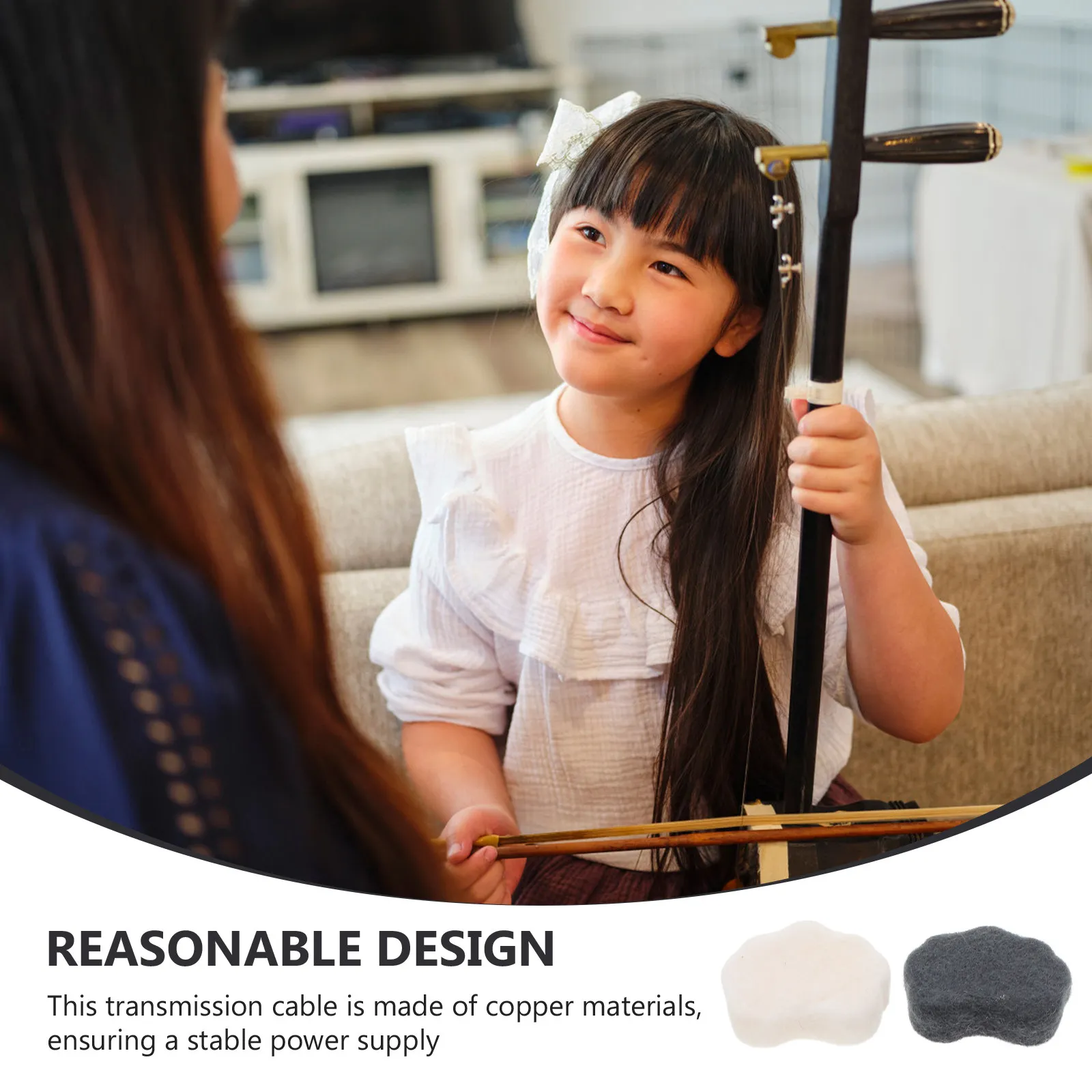2Pcs Erhu Sound Reducer White Black Wool Silencing Mat Noise Reduction Erhu Practice Accessories Traditional Chinese Instrument