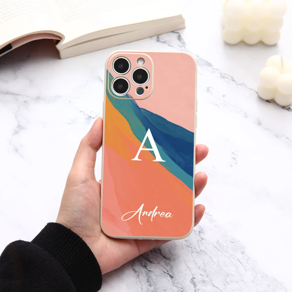 

Custom Initial Name Phone Case for iPhone 14 Pro Max 13 12 Mini 11 X XS XR 7 8 Plus SE 2020 Ink Simple Style DIY Silicone Cover