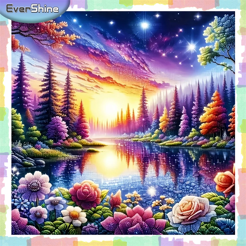 EverShine 5D DIY Diamond Embroidery Tree Lake Novelty 2024 Painting Scenery Rhinestone Pictures Mosaic Flower Handmade Gifts