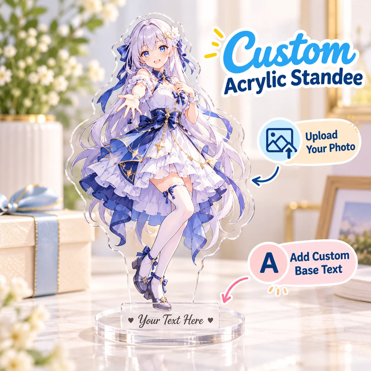 Custom Acrylic Display Stand with Base Personalized UV Printing Figure Display Stand Custom Character Idol Pet Portrait for Desk