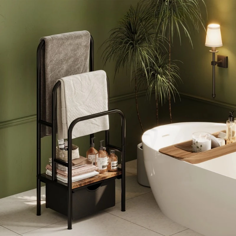 Detached bathroom towel and blanket rack, three-layer towel drying rack, 15.6 inches long X 11.8 inches wide X 41.7 inches high
